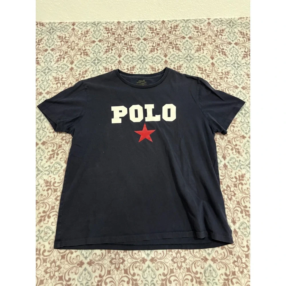Polo Ralph Lauren Mens Navy Blue Graphic T-Shirt Red Star Logo Size Large